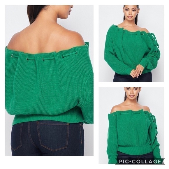 SALE!! Versatile Drawstring Off The Shoulders Sweater - Picture 5 of 5